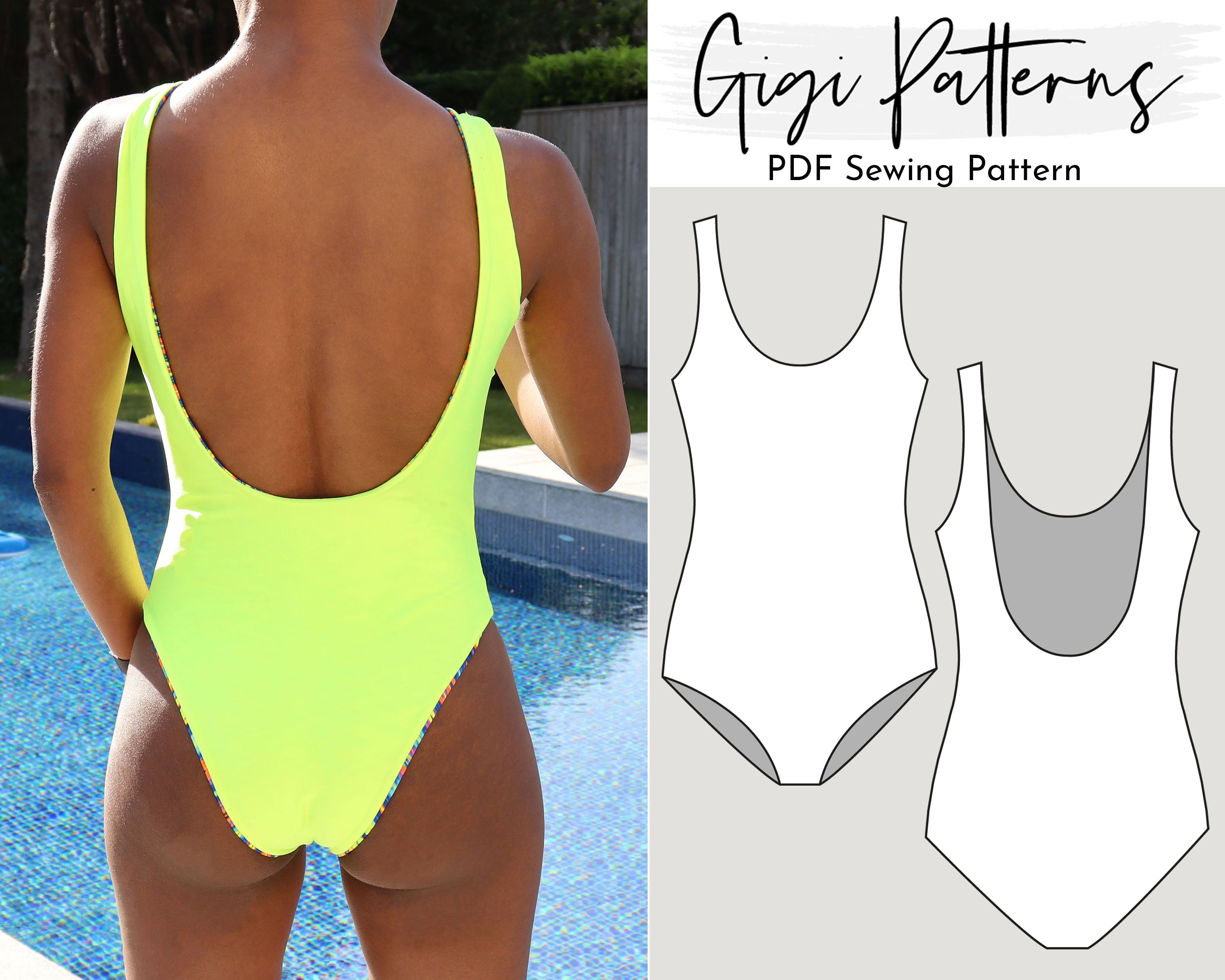 Free PDF download printable basic swimsuit  Swimsuit pattern sewing,  Swimwear sewing patterns, Bodysuit pattern