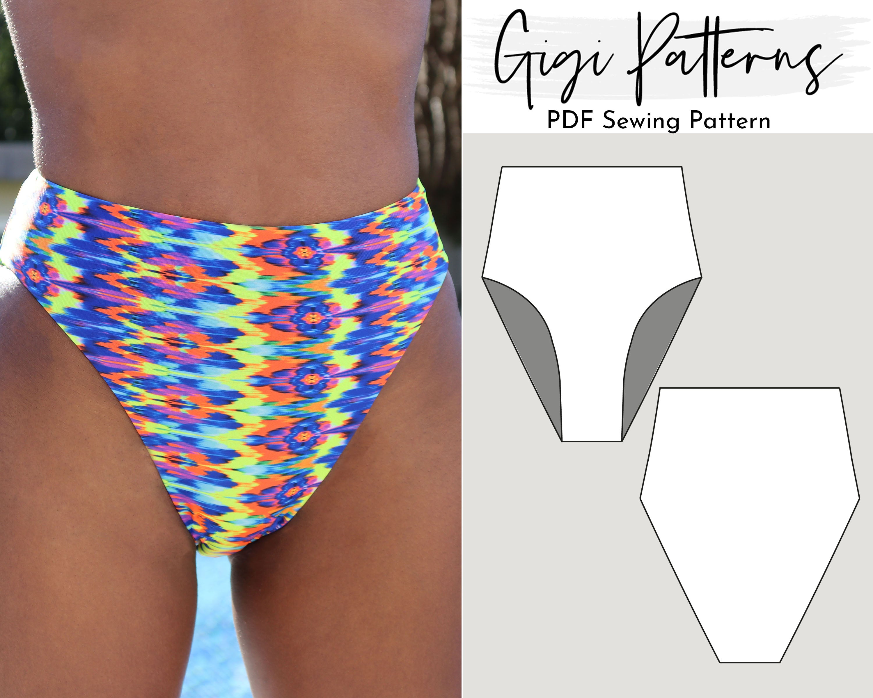PDF Swimsuit Pattern High Cut Leg High Waist Bikini Bottom – GigiPatterns