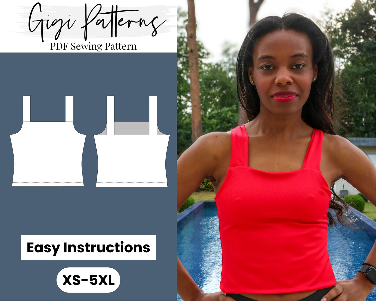 TANK TOP PATTERN Minimalist Style High Neck Top Sewing Pattern Size Xxs-l  Instant Download 