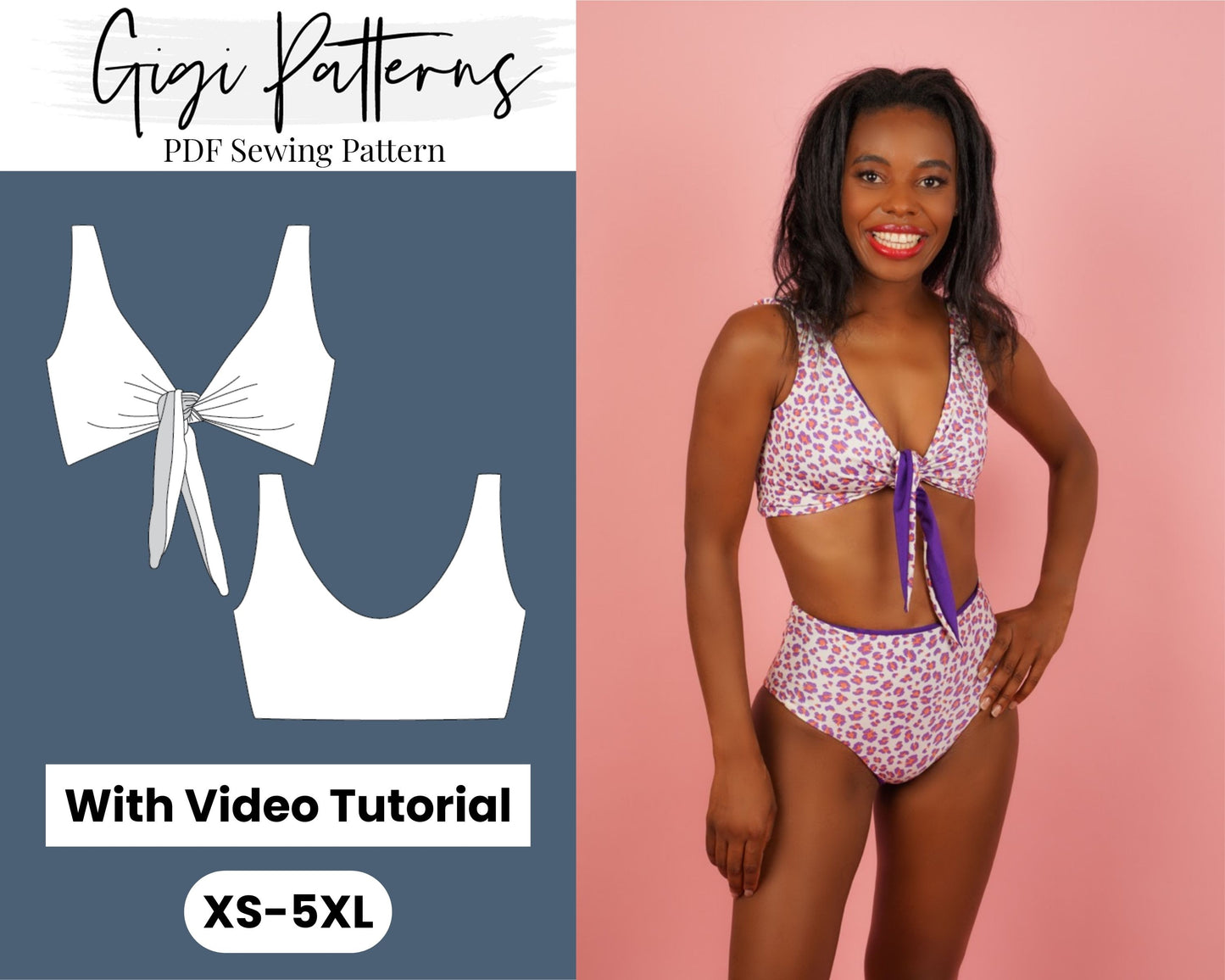 PDF Swimsuit Pattern Lily Tie Front Bow Bikini Top