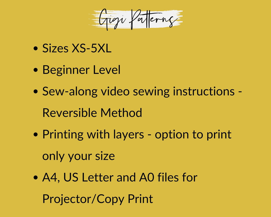 Reversible one-piece swimsuit sewing pattern with deep plunge neckline and halter tie at the neck. Gathered front design with moderate back coverage. Includes sizes XS, S, M, L, XL, 2XL, 3XL, 4XL, 5XL. Comes as a digital PDF download in A4, US Letter, and A0 formats. Includes sew-along video tutorial for beginners.