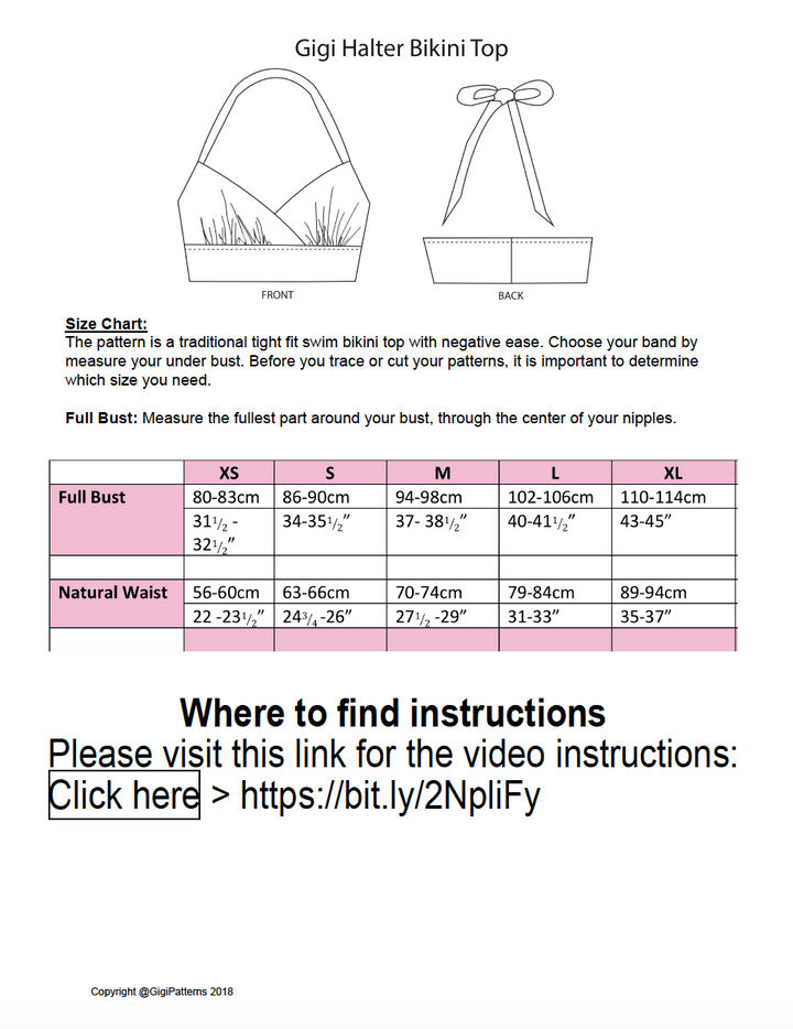 PDF Swimsuit Pattern Gigi Halter Bikini Top