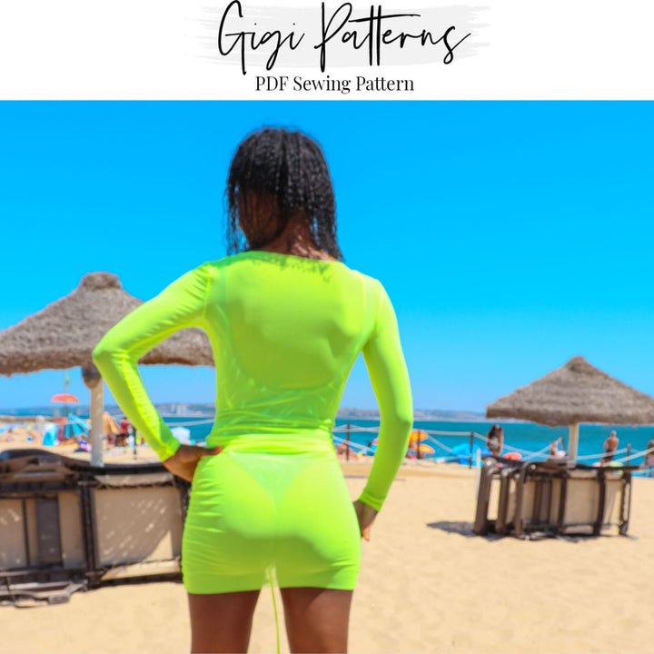 Pdf Sewing Pattern, Pdf Pattern Bikini, Bathing Suit Pattern, Swimsuit Pattern Pdf, One Piece Swimsuit, Women Swimsuit, Extreme Micro Bikini, Bikini Top Pattern, Pdf Swimwear Pattern, Diy Swimsuit, Diy Bikini, Crochet Top Pattern, Swim Bottom Pattern, Beach cover-up sewing pattern with ruched front, long sleeves, and deep V-neckline. Designed as a swimsuit layering piece. Digital PDF download includes A4, US Letter, and A0 formats. Sizes XS, S, M, L, XL, 2XL, 3XL, 4XL, 5XL. Includes video tutorial. Swimwear