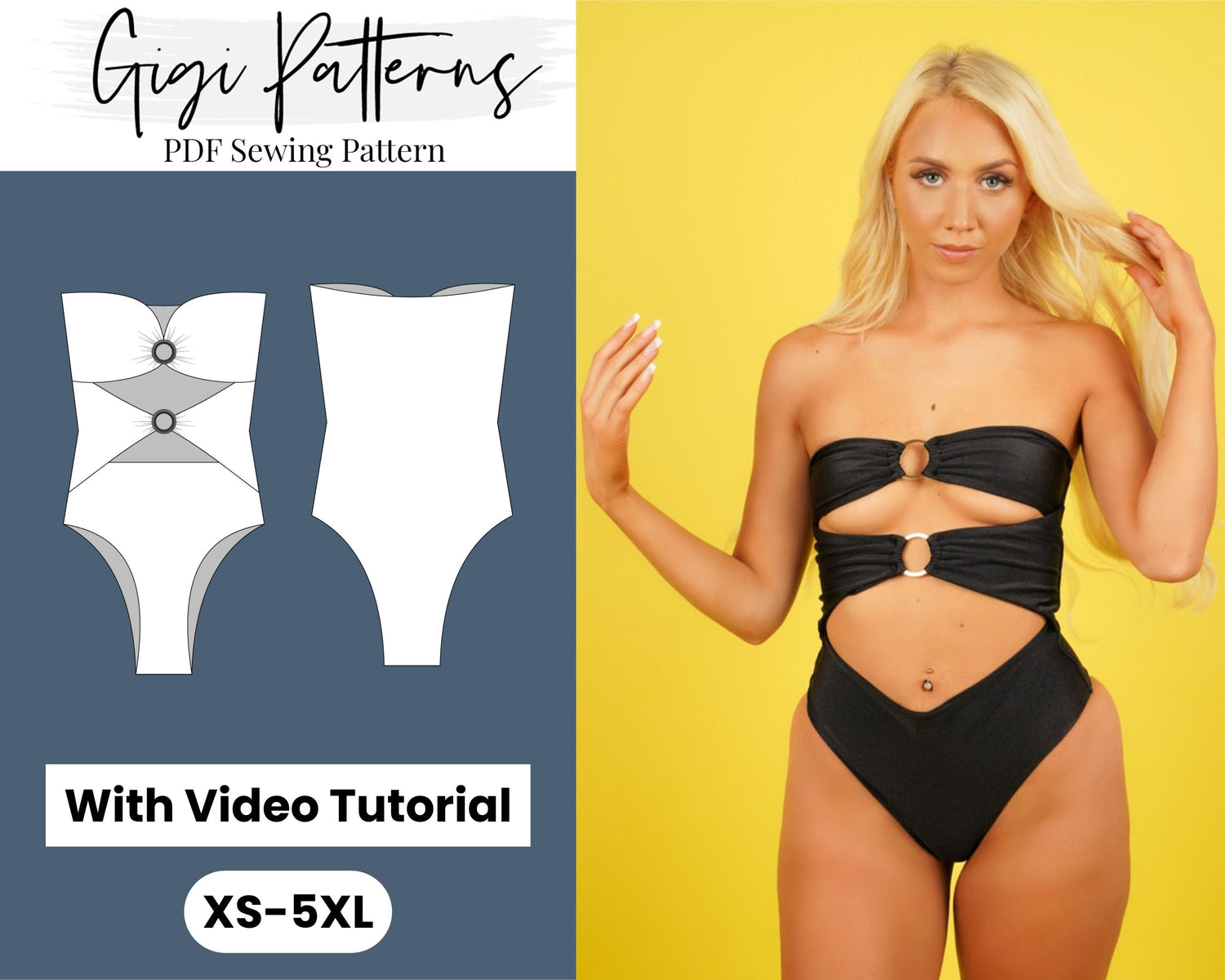 Cygne Swimsuit, sizes 32-52 (cup B to G) , PDF sewing pattern