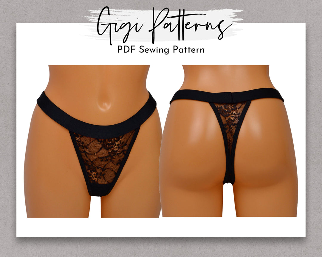 Lingerie Pattern, Sewing Patterns, Brazilian Style Lace Thong PDF Pattern, Lingerie Sewing Pattern, Women's PDF Lingerie Pattern, Lace thong lingerie sewing pattern with soft waistband and minimal coverage. Digital PDF download includes A4, US Letter, and A0 formats. Sizes XS, S, M, L, XL, XXL. Includes step-by-step video tutorial.