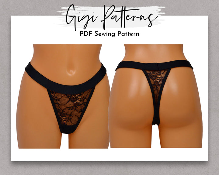 Lingerie Pattern, Sewing Patterns, Brazilian Style Lace Thong PDF Pattern, Lingerie Sewing Pattern, Women's PDF Lingerie Pattern, Lace thong lingerie sewing pattern with soft waistband and minimal coverage. Digital PDF download includes A4, US Letter, and A0 formats. Sizes XS, S, M, L, XL, XXL. Includes step-by-step video tutorial.